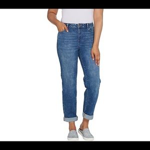 LOGO by Lori Goldstein Refined Boyfriend Jeans w/ Cloud Wash, Size 10